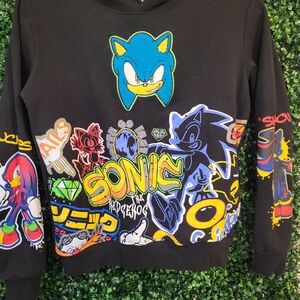 Boys Sonic the Hedgehog Black Graphic Hoodie (Fit like a Size Large)